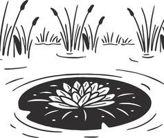 Water Lily and Cattails Illustration for Nature Art and Design Projects vector
