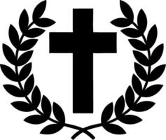 Christian Cross with Laurel Wreath Art for Religious Symbolism and Decoration vector