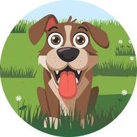 Playful Cartoon Dog in Field with Tongue Out for Fun Illustrations and Kids Projects vector
