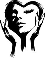 Surreal Heart Shaped Face Silhouette with Hands Artistic Illustration vector