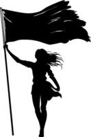 Silhouette of Woman Waving Large Flag in Wind Symbolizing Freedom and Strength vector