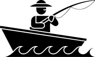 Silhouette of Fisherman in Boat Casting Rod on Waves vector
