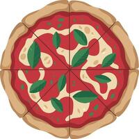 Illustration of Margherita Pizza with Basil and Sliced Toppings for Menu Design vector