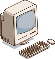 Retro Computer Setup Illustration for Nostalgic Design Projects and Tech-themed Artwork vector