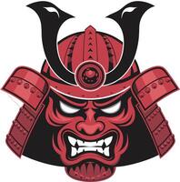 Fierce Red Samurai Warrior Mask Illustration for Tattoo Designs vector
