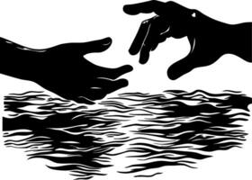 Reaching Hands Over Water Abstract for Connection and Support Themes vector