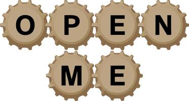 Bottle Cap Text Open Me Design for Advertising and Graphic Projects vector