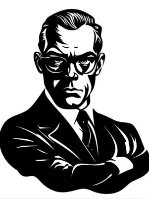 Serious Businessman Portrait Illustration with Glasses and Folded Arms