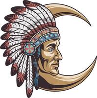 Native American Chief Headdress and Crescent Moon Illustration vector