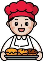 Cute Cartoon Baker Holding Colorful Donuts on Tray Illustration vector