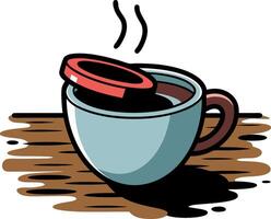 Steaming Coffee Cup with Camera Lens Lid Art for Creative Projects vector