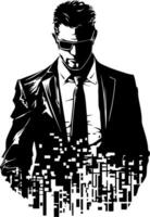 Futuristic Secret Agent Silhouette in Digital Style for Graphic Design and Tech Projects vector