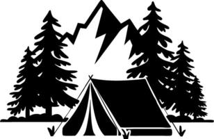 Mountain Camping Tent with Pine Trees Illustration for Outdoor Adventure vector