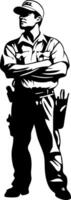 Silhouette Construction Worker in Uniform with Tool Belt vector