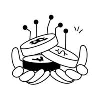Illustration of hands holding a stack of crypto coins, ready to use vector