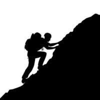 Silhouette of Rock Climber Ascending Steep Mountain with Backpack Symbolizing Adventure and Challenge vector
