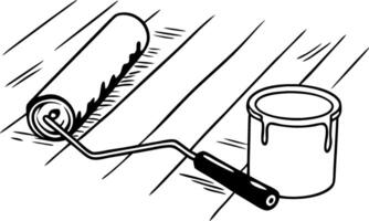 Paint Roller and Bucket Line Art for Creative Design and DIY Projects vector