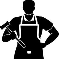 Blacksmith Silhouette Holding Hammer in Apron for Craft and Metalwork Design vector