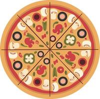 Colorful Pizza Illustration with Vegetables and Olives Top View for Design and Culinary Use vector