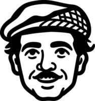 Vintage Man Face Line Art with Cap and Mustache for Design Projects vector
