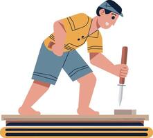 Craftsman Carving Wood Art Using Chisel for DIY Projects and Educational Materials vector