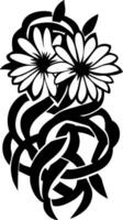 Intricate Floral Design with Daisies and Swirling Vines for Art and Tattoo Templates vector