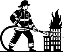 Firefighter Extinguishing Burning Building Silhouette for Emergency Services vector