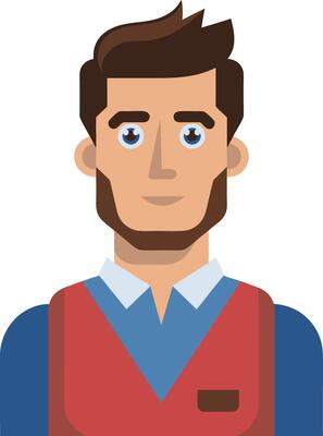 Illustration of Smiling Male Character in Red Vest and Blue Shirt