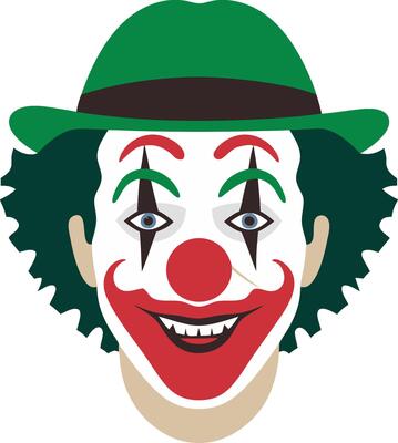 Colorful Clown Face Art with Makeup and Green Hat for Creative Use