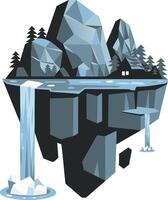 Floating Island with Waterfalls Geometric Art for Design and Decoration vector