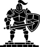 Medieval Knight in Armor Silhouette with Sword and Shield Illustration vector