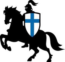 Knight Silhouette with Shield and Horse Illustration for Medieval Projects vector