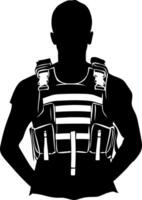 Silhouette of Man Wearing Tactical Vest Illustration for Security and Military Use vector