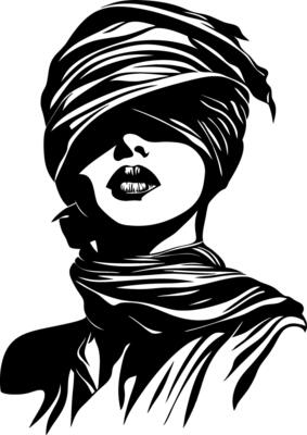 Mysterious Woman Face Wrapped in Cloth Artistic Design