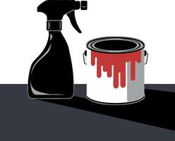 Paint Can With Red Drips and Black Spray Bottle Illustration vector