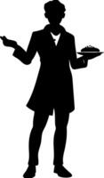 Silhouette of Chef Holding Serving Platter for Restaurant Menu Design vector