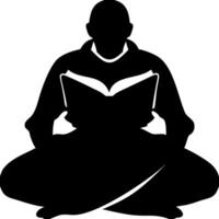 Silhouette of Seated Person Reading Book in Meditation Pose for Art vector