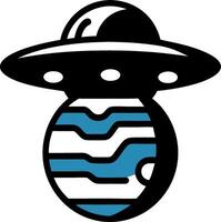 UFO Spaceship Hovering Over Planet for Sci-Fi Tattoo and Design Projects vector