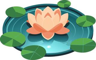 Tranquil Lotus Flower and Lily Pads on Serene Pond Illustration vector