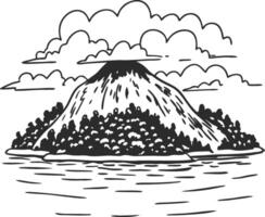 Volcano Island with Clouds Illustration for Design and Craft Projects vector