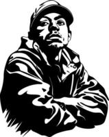 Portrait of Thoughtful Man in Jacket and Cap Ideal for Tattoo or Graphic Design vector