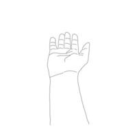 This image features a minimalist line art illustration of an open hand, palm facing upward. The design is simple and clean, with fine black lines against a white background vector