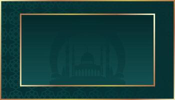 Islamic Elegant Green Background with Arabic Pattern and Golden Border Frame. vector