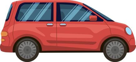 Side view of a generic red compact car with visible windows, doors, and wheels, isolated on a white background, suitable for transportation or automotive related projects vector
