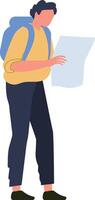 Tourist consulting a map while navigating through a new city, dressed in casual clothing and carrying a backpack, enjoying the adventure of travel and exploration vector