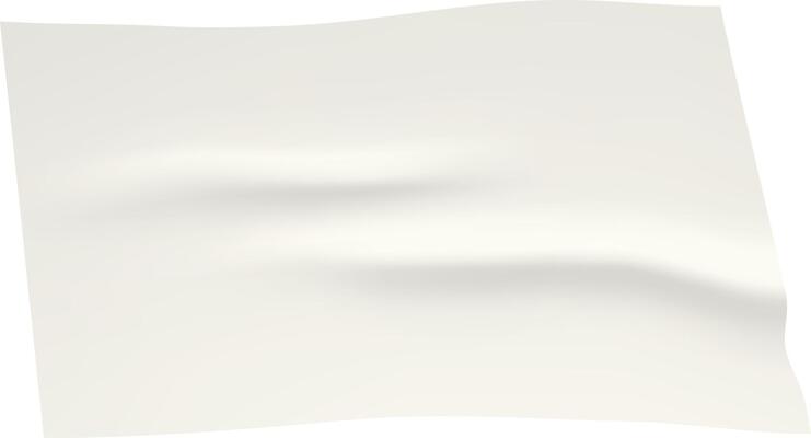 White sheet of paper is slightly bending and waving in the wind, creating soft folds and curves against a white background, perfect for representing simplicity, purity, and blank canvas concepts