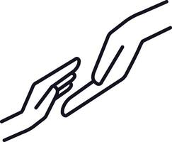 Minimalist line art illustration depicting two hands almost touching each other, symbolizing human connection, help, support, and kindness vector