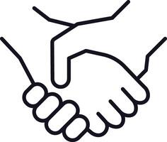 Simple, bold line art illustration of two hands shaking, symbolizing friendship, partnership, agreement, or teamwork, isolated on a white background vector