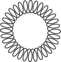 Continuous line drawing of metal spiral spring forming a circle, representing concepts like flexibility, elasticity, and industrial components on a white background vector