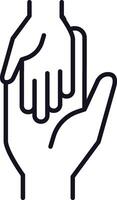 Minimalist line art icon of two hands holding each other, symbolizing love, affection, support, kindness, help, togetherness, and empathy vector